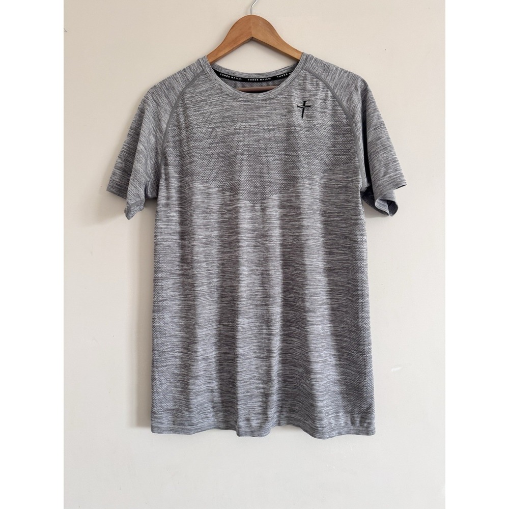 Three Nails Heathered Gray Shirt Athletic Christian Cross Religious Soft